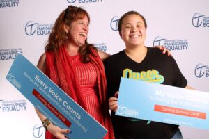 Two women holding up signs with the word 'equality' on them.
