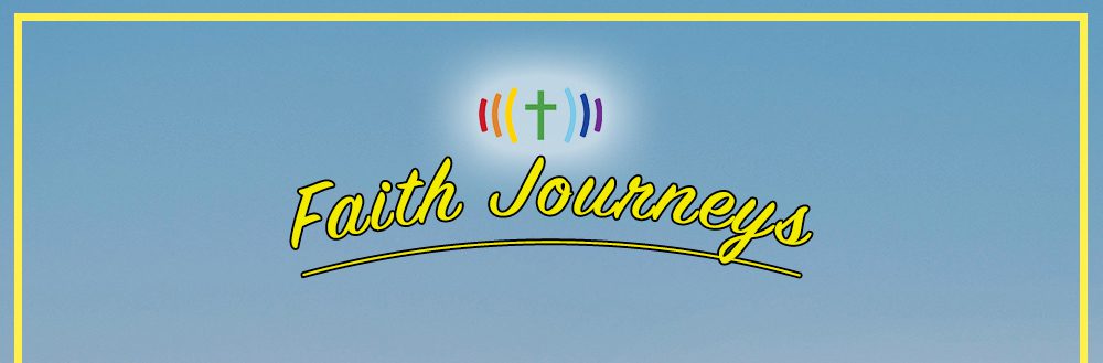 Faith journeys logo on a blue sky.