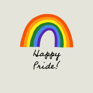 A rainbow with the words happy pride on it.
